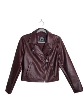 Levi's Womens Cropped Burgundy Faux Leather Moto Jacket Size Small NWT